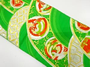 アンティーク　変わり青海波に鳳凰・七宝模様織り出し袋帯(着用可)